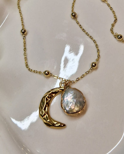 Selene Necklace - Moon & Sun Fresh Water Pearl