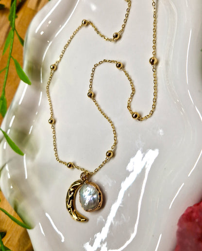 Selene Necklace - Moon & Sun Fresh Water Pearl